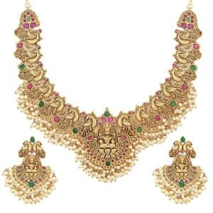 shining diva fashion latest stylish fancy pearl choker traditional jewellery set for women | temple necklace set | festive wedding party necklace | 22k gold plated | just like original gold jewellery
